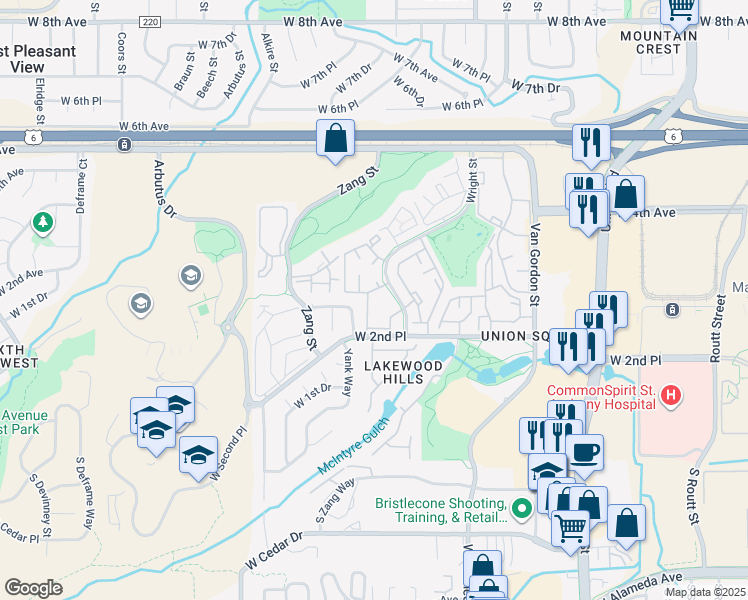 map of restaurants, bars, coffee shops, grocery stores, and more near 211 Wright Street in Lakewood