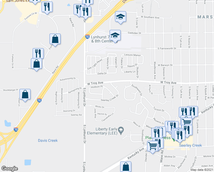 map of restaurants, bars, coffee shops, grocery stores, and more near 5062 Hodson Drive in Indianapolis