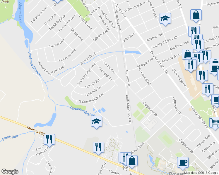 map of restaurants, bars, coffee shops, grocery stores, and more near 420 South Cummings Avenue in Glassboro