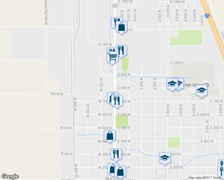 map of restaurants, bars, coffee shops, grocery stores, and more near 793 North Main Street in Nephi