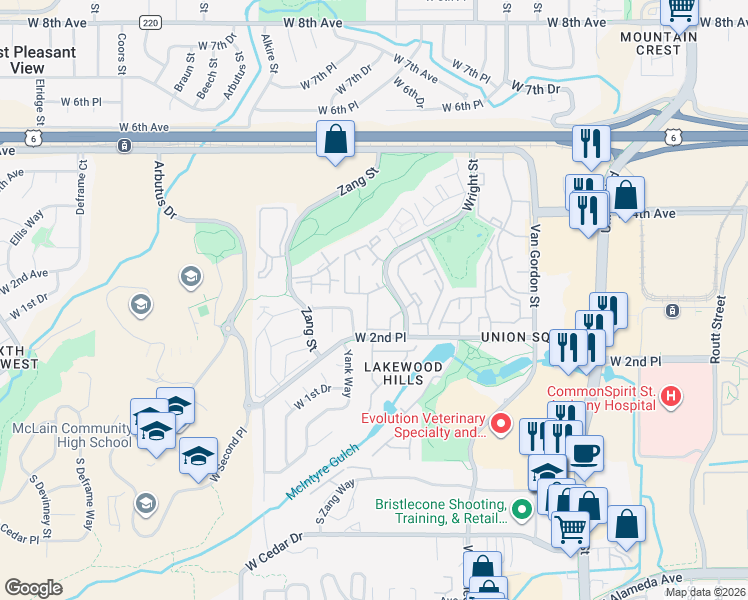 map of restaurants, bars, coffee shops, grocery stores, and more near 211 Wright Street in Lakewood