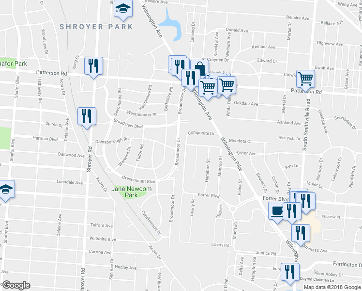 map of restaurants, bars, coffee shops, grocery stores, and more near 946 Broadmoor Drive in Dayton