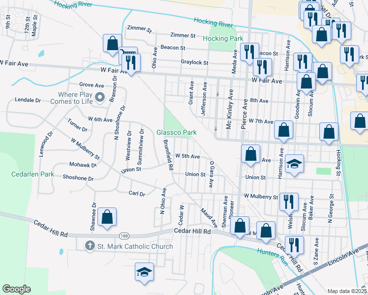 map of restaurants, bars, coffee shops, grocery stores, and more near 518 Busby Avenue in Lancaster