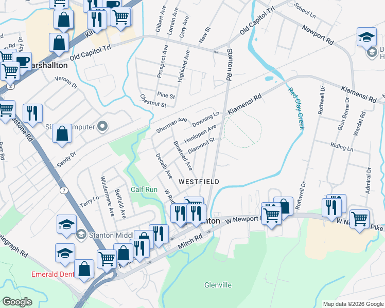 map of restaurants, bars, coffee shops, grocery stores, and more near 206 Trinity Avenue in Wilmington