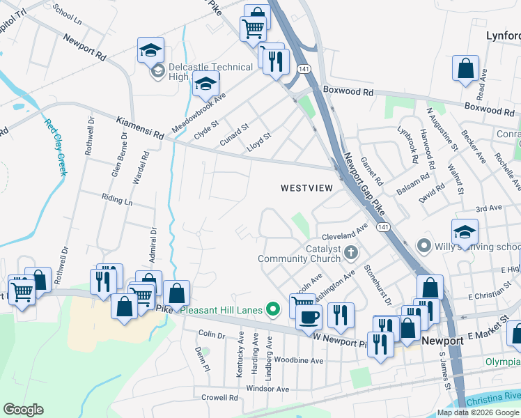 map of restaurants, bars, coffee shops, grocery stores, and more near 217 Maryland Avenue in Wilmington