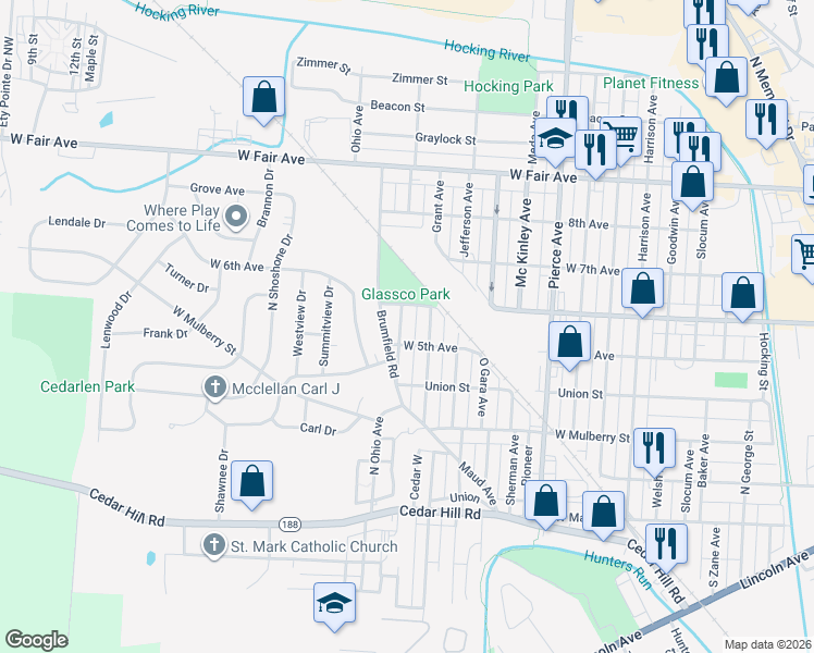 map of restaurants, bars, coffee shops, grocery stores, and more near 516 Maud Avenue in Lancaster