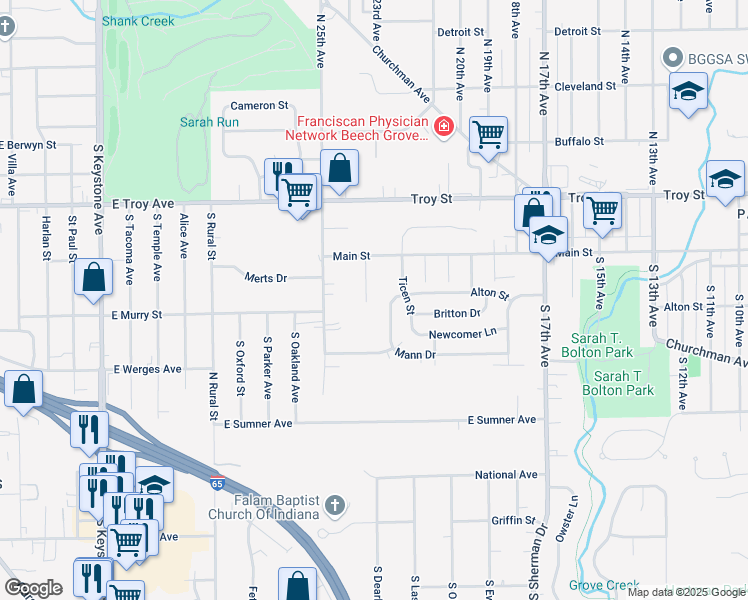 map of restaurants, bars, coffee shops, grocery stores, and more near 37 Chester Dr in Beech Grove