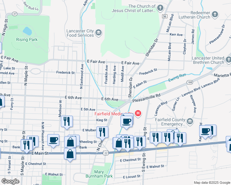 map of restaurants, bars, coffee shops, grocery stores, and more near 622 Harding Avenue in Lancaster