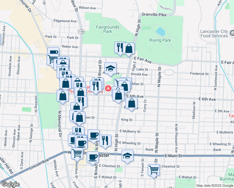 map of restaurants, bars, coffee shops, grocery stores, and more near 167 East 6th Avenue in Lancaster