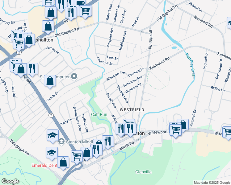 map of restaurants, bars, coffee shops, grocery stores, and more near 2304 Henlopen Avenue in Wilmington