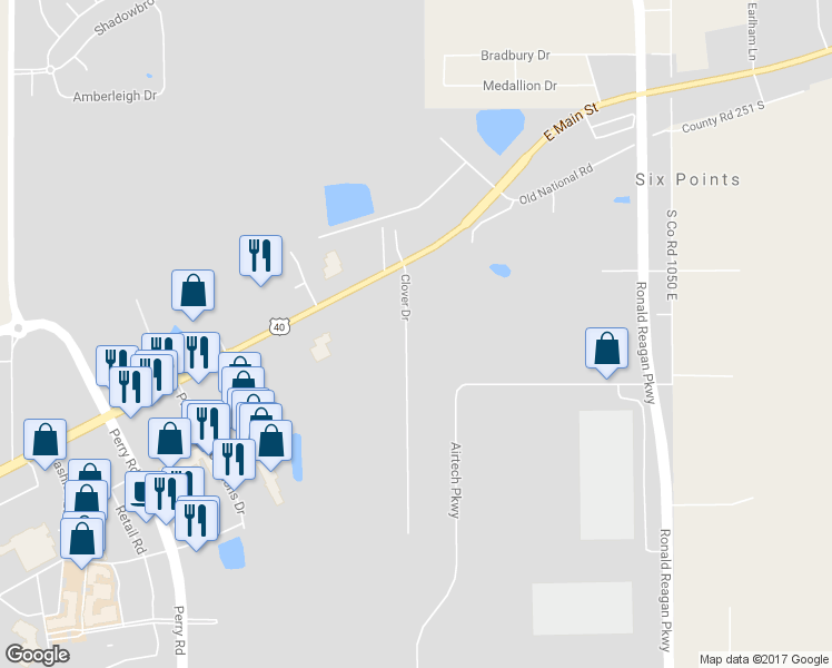 map of restaurants, bars, coffee shops, grocery stores, and more near 2961 Clover Drive in Plainfield