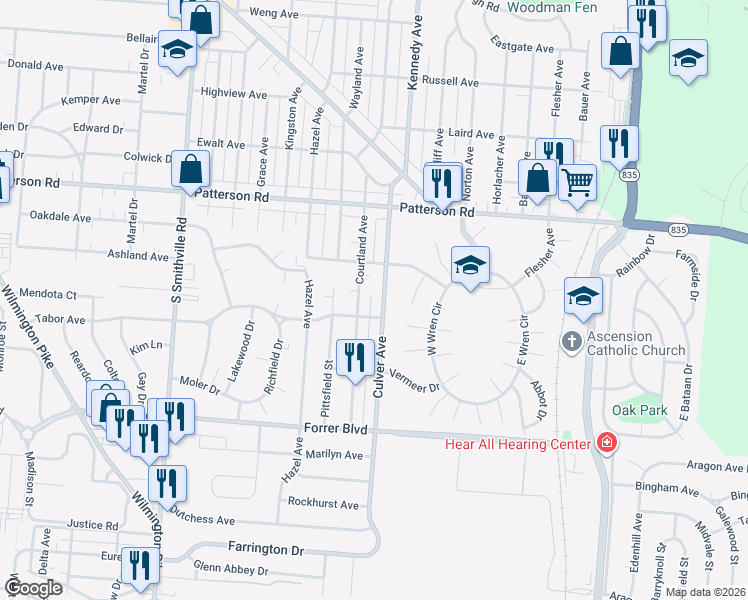 map of restaurants, bars, coffee shops, grocery stores, and more near 1941 Culver Avenue in Dayton