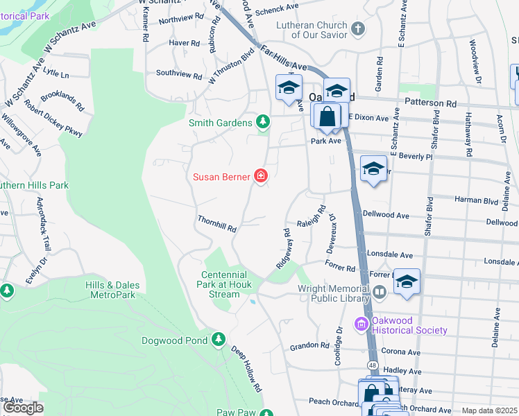 map of restaurants, bars, coffee shops, grocery stores, and more near 1126 Oakwood Avenue in Dayton