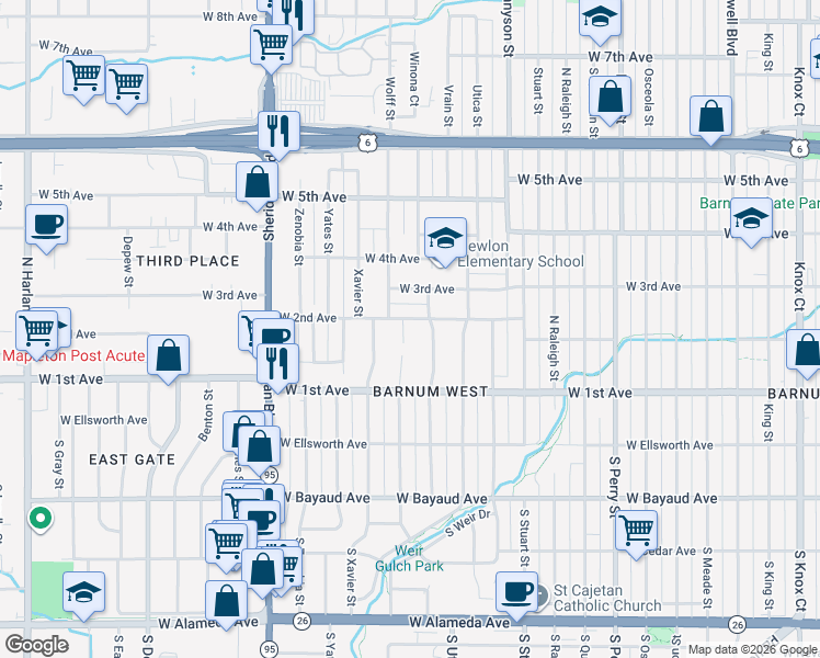 map of restaurants, bars, coffee shops, grocery stores, and more near 191 Wolff Street in Denver