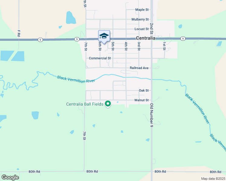 map of restaurants, bars, coffee shops, grocery stores, and more near 501 Oak Street in Centralia