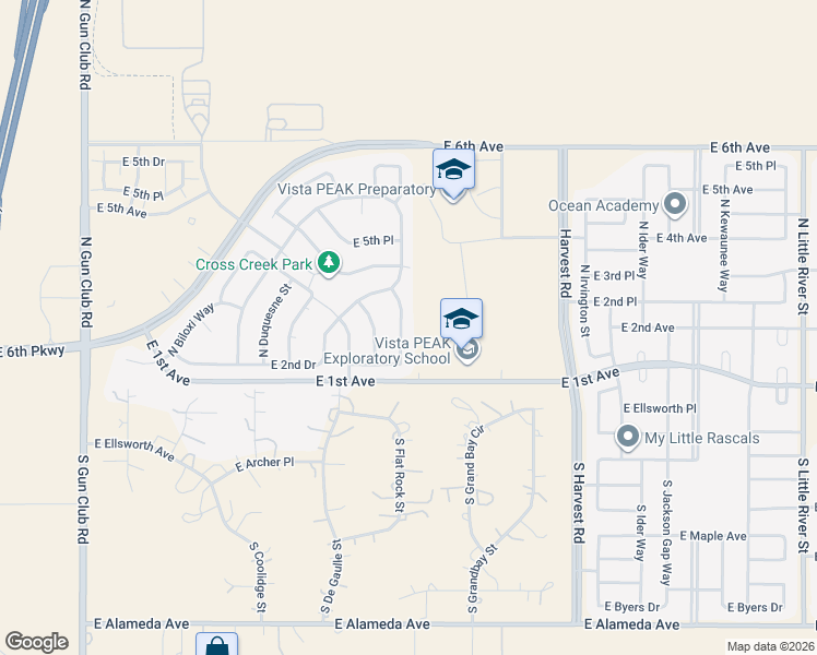 map of restaurants, bars, coffee shops, grocery stores, and more near 194 North Flat Rock Street in Aurora