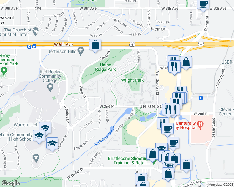 map of restaurants, bars, coffee shops, grocery stores, and more near 312 Wright Street in Lakewood