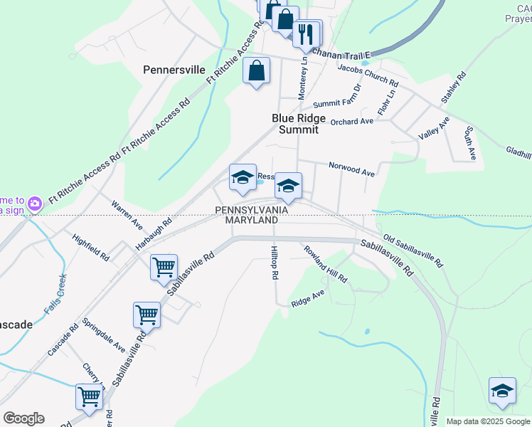 map of restaurants, bars, coffee shops, grocery stores, and more near 14714 Hilltop Road in Highfield-Cascade
