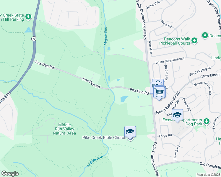 map of restaurants, bars, coffee shops, grocery stores, and more near 100 Fox Den Road in Newark