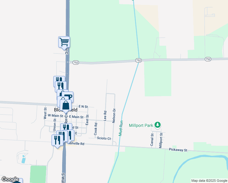 map of restaurants, bars, coffee shops, grocery stores, and more near 5015 Nelson Drive in South Bloomfield