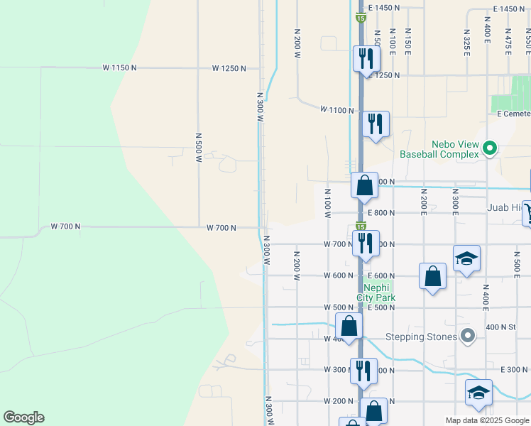 map of restaurants, bars, coffee shops, grocery stores, and more near 770 North 300 West in Nephi