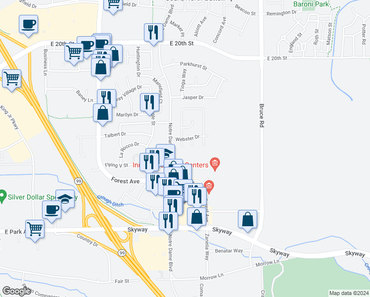 map of restaurants, bars, coffee shops, grocery stores, and more near 5 Cecil Place in Chico