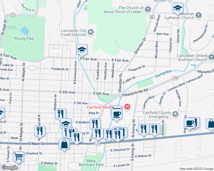 map of restaurants, bars, coffee shops, grocery stores, and more near 622 Harding Avenue in Lancaster