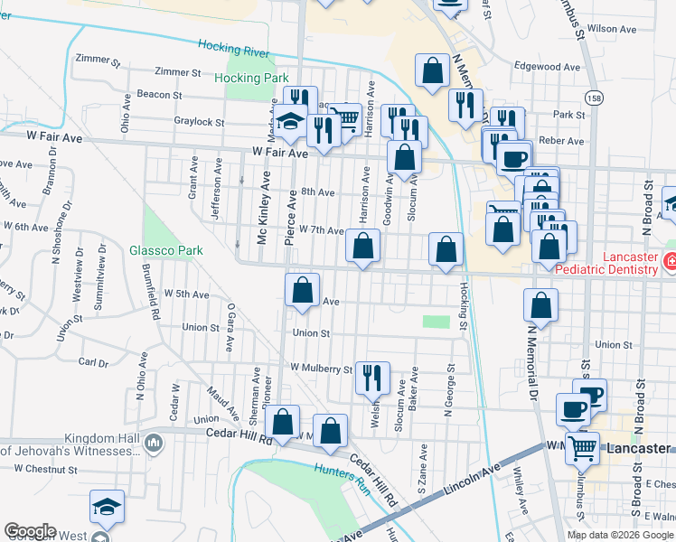 map of restaurants, bars, coffee shops, grocery stores, and more near 800 West 6th Avenue in Lancaster