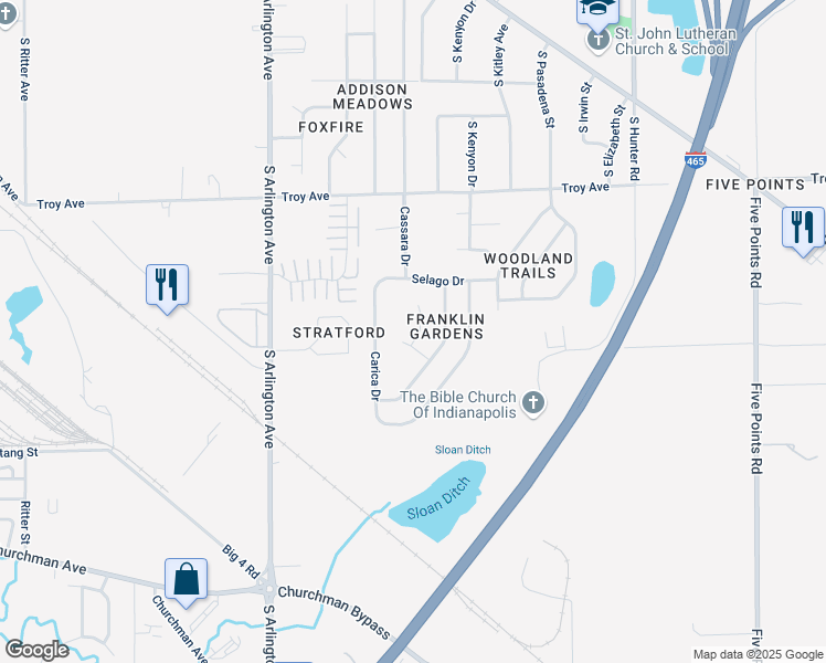 map of restaurants, bars, coffee shops, grocery stores, and more near 3313 Abaca Court in Indianapolis