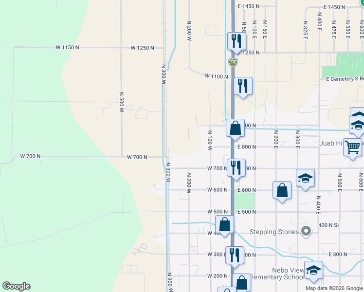 map of restaurants, bars, coffee shops, grocery stores, and more near 233 West 815 North in Nephi