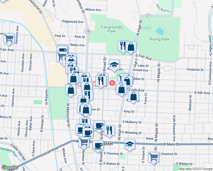 map of restaurants, bars, coffee shops, grocery stores, and more near 189-119 East 6th Avenue in Lancaster