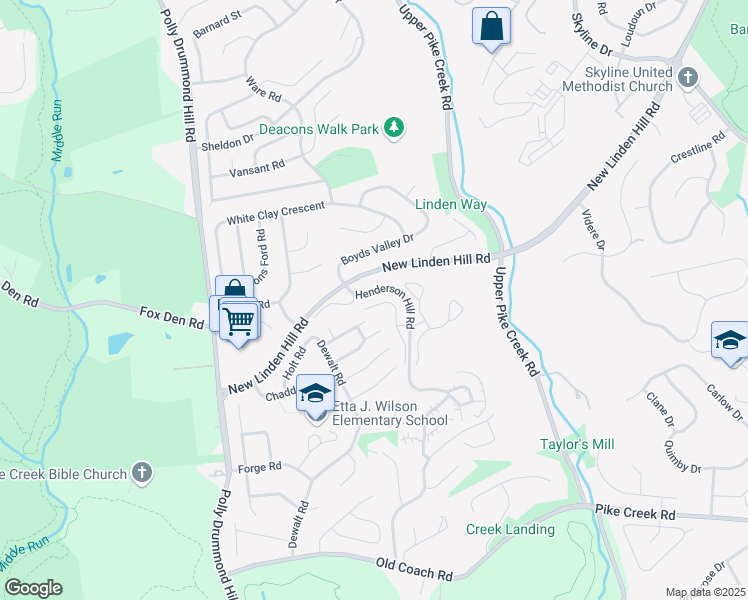 map of restaurants, bars, coffee shops, grocery stores, and more near 602 Benham Court in Newark