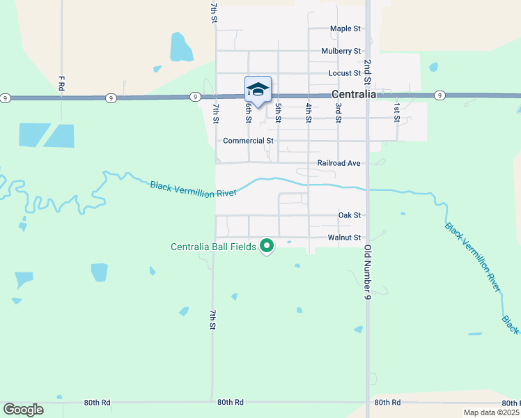 map of restaurants, bars, coffee shops, grocery stores, and more near 501-503 Oak Street in Centralia
