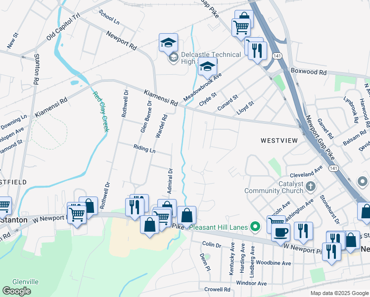 map of restaurants, bars, coffee shops, grocery stores, and more near 333 Clyde Street in Wilmington