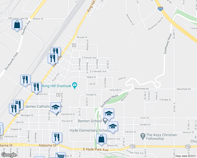 map of restaurants, bars, coffee shops, grocery stores, and more near 504 Blake Street in St. Joseph