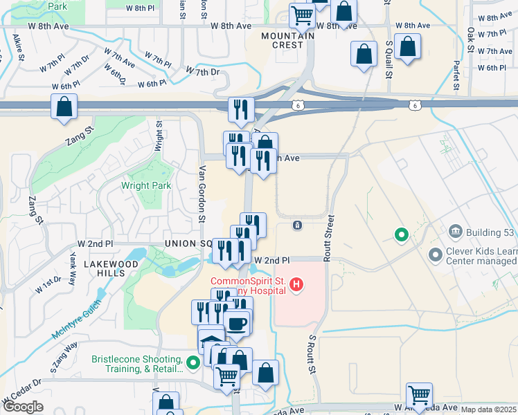 map of restaurants, bars, coffee shops, grocery stores, and more near 264 Union Boulevard in Lakewood