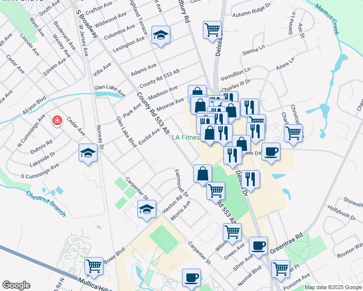 map of restaurants, bars, coffee shops, grocery stores, and more near 924 North Main Street in Glassboro