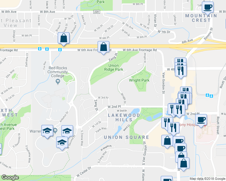 map of restaurants, bars, coffee shops, grocery stores, and more near 333 Wright St in Denver