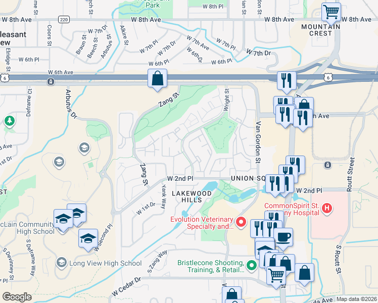 map of restaurants, bars, coffee shops, grocery stores, and more near 312 Wright Street in Lakewood