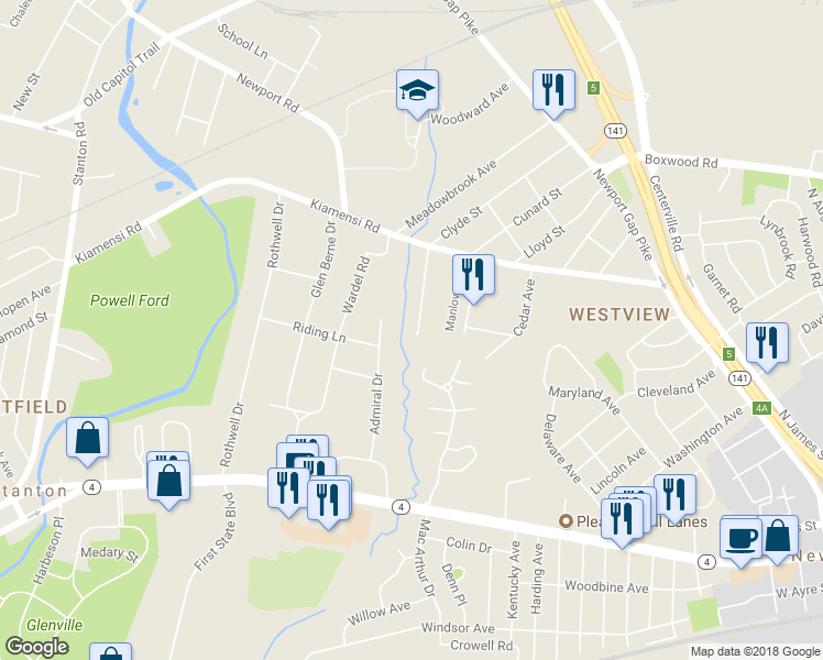 map of restaurants, bars, coffee shops, grocery stores, and more near 333 Clyde Street in Wilmington