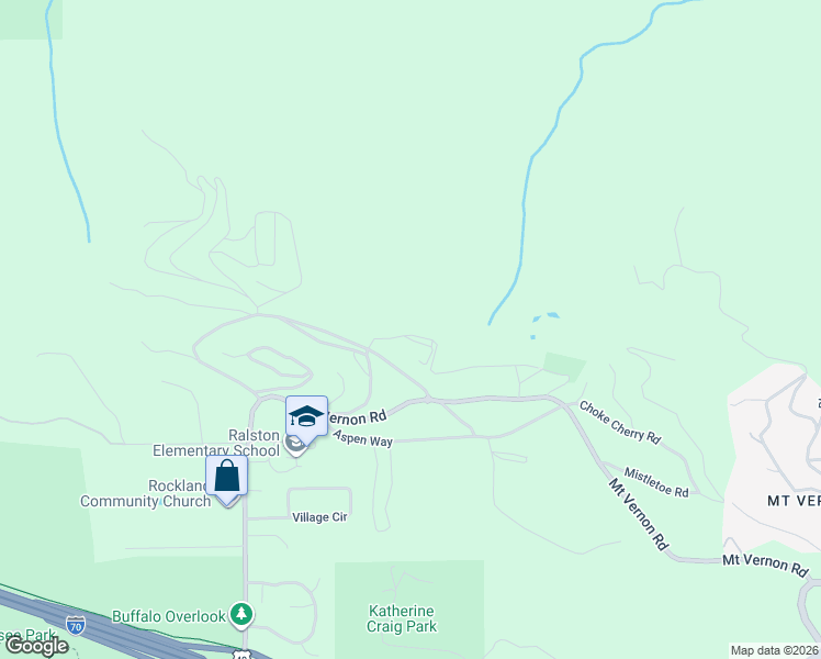 map of restaurants, bars, coffee shops, grocery stores, and more near 25391 Ridge Way in Golden