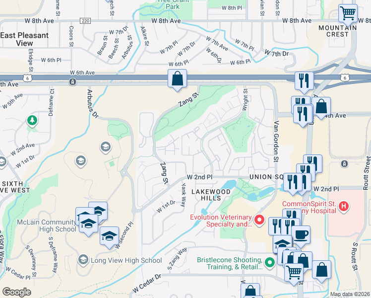 map of restaurants, bars, coffee shops, grocery stores, and more near 211 Wright Street in Lakewood