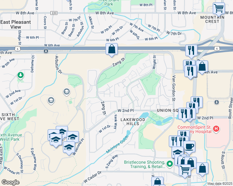 map of restaurants, bars, coffee shops, grocery stores, and more near 211 Wright Street in Lakewood