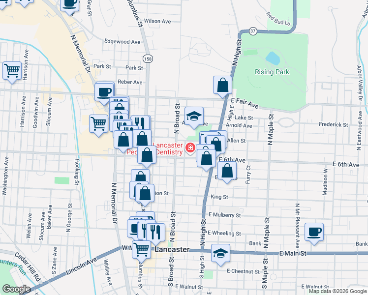 map of restaurants, bars, coffee shops, grocery stores, and more near 189-119 East 6th Avenue in Lancaster