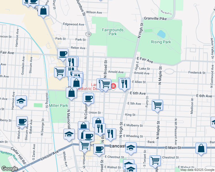 map of restaurants, bars, coffee shops, grocery stores, and more near 189-119 East 6th Avenue in Lancaster