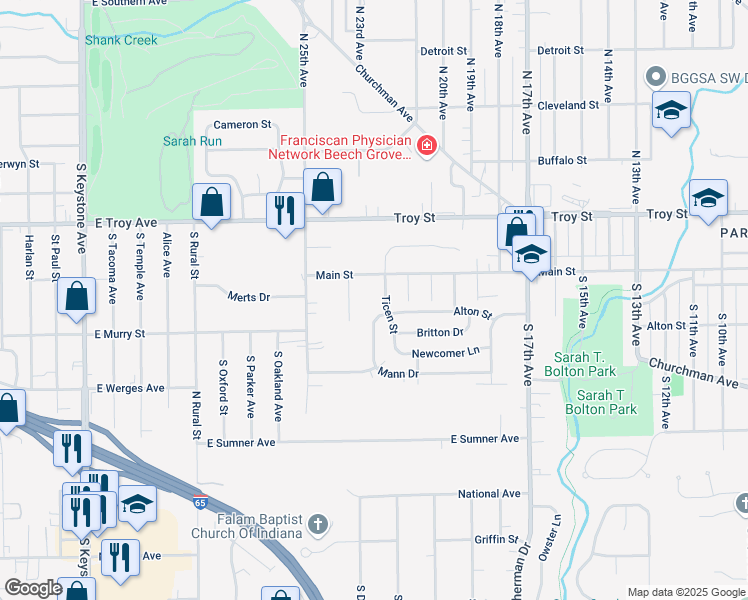 map of restaurants, bars, coffee shops, grocery stores, and more near 37 Chester Drive in Beech Grove