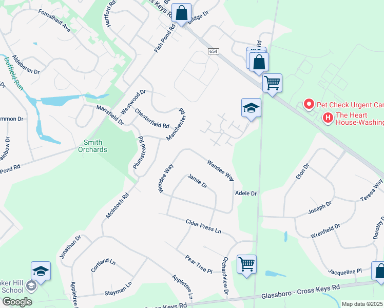 map of restaurants, bars, coffee shops, grocery stores, and more near 27 Wendee Way in Washington Township