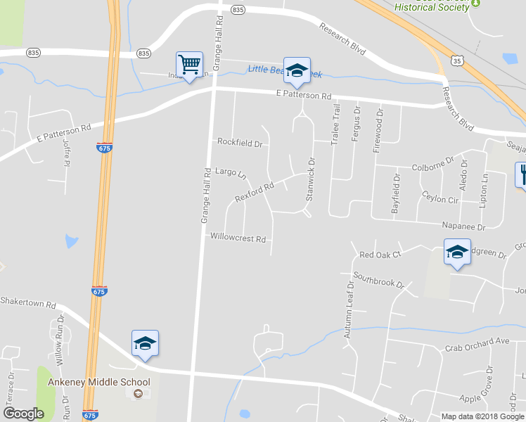 map of restaurants, bars, coffee shops, grocery stores, and more near 1011 River Hills Road in Dayton