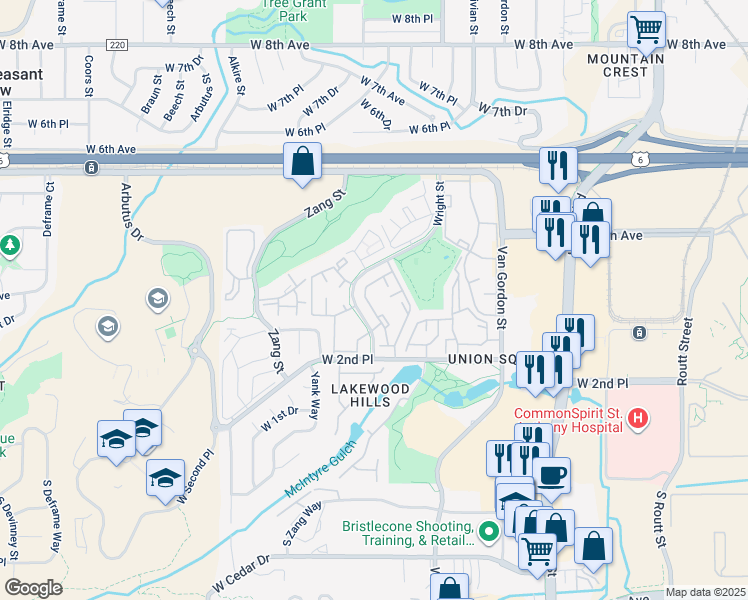map of restaurants, bars, coffee shops, grocery stores, and more near 312 Wright Street in Lakewood