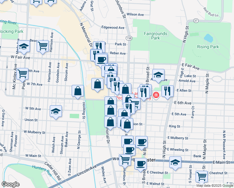 map of restaurants, bars, coffee shops, grocery stores, and more near 217 West 6th Avenue in Lancaster